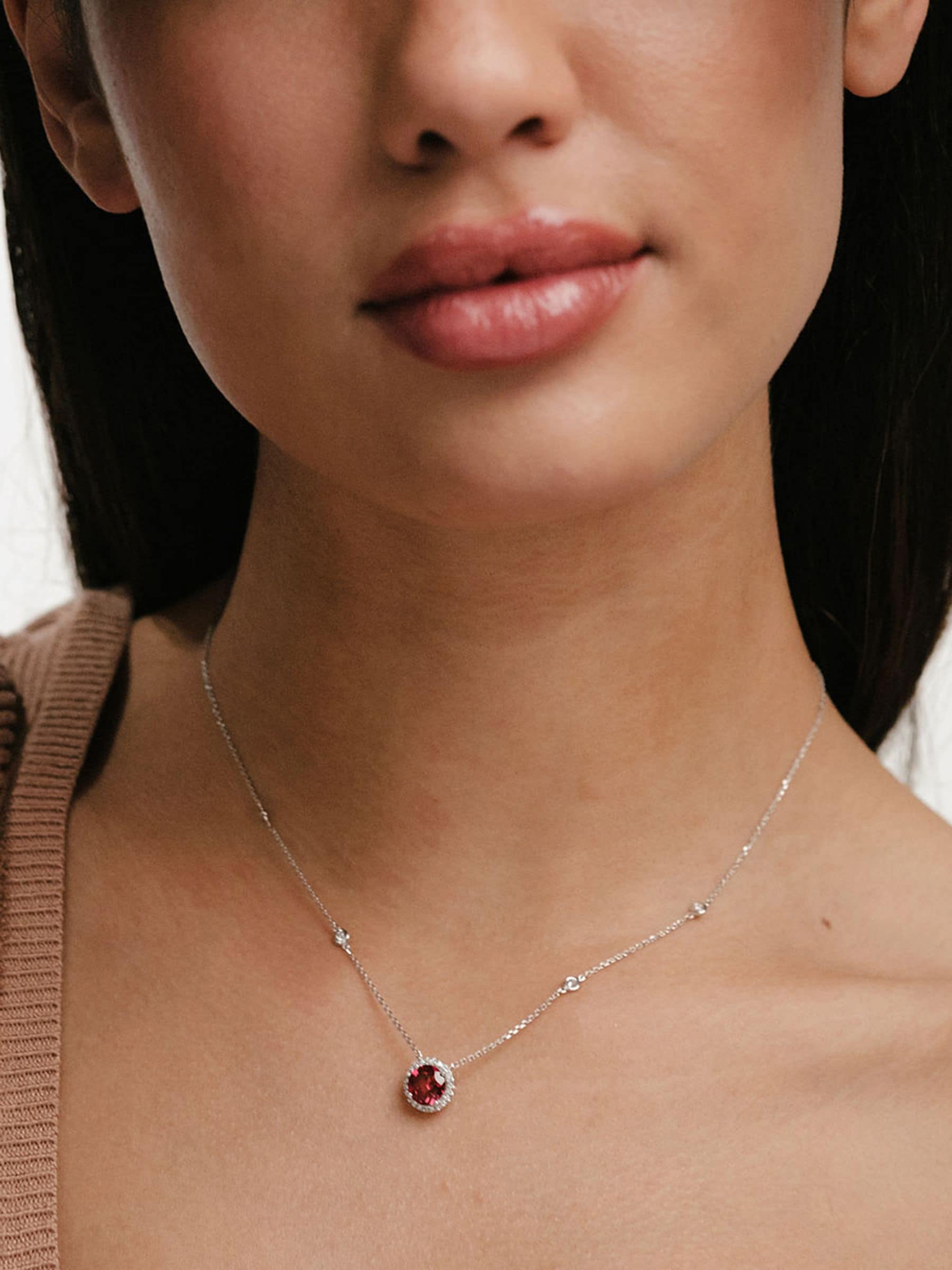 The Diamond Store red lab ruby diamond halo necklace 3.60ct (British brand)