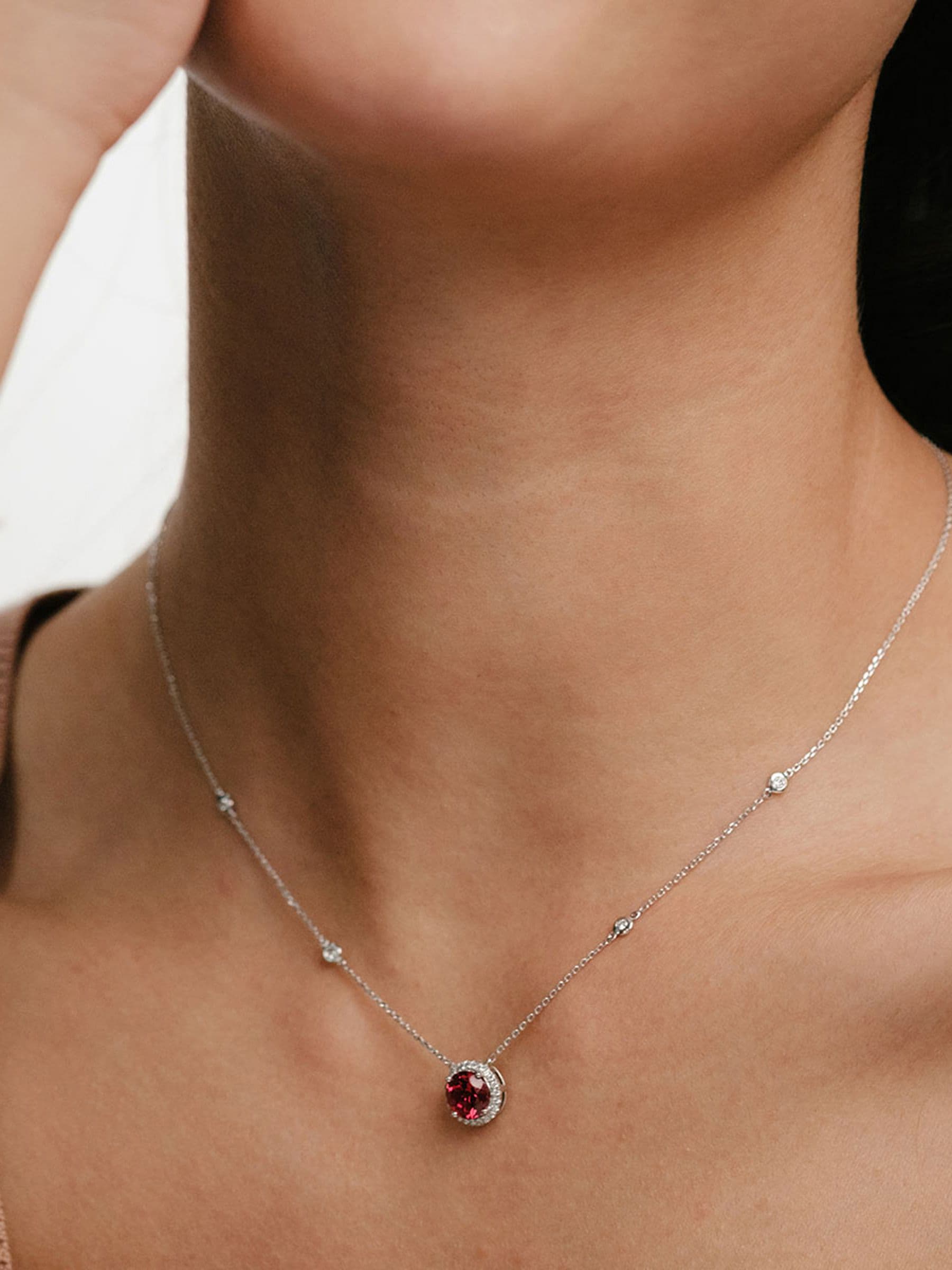 The Diamond Store red lab ruby diamond halo necklace 3.60ct (British brand)