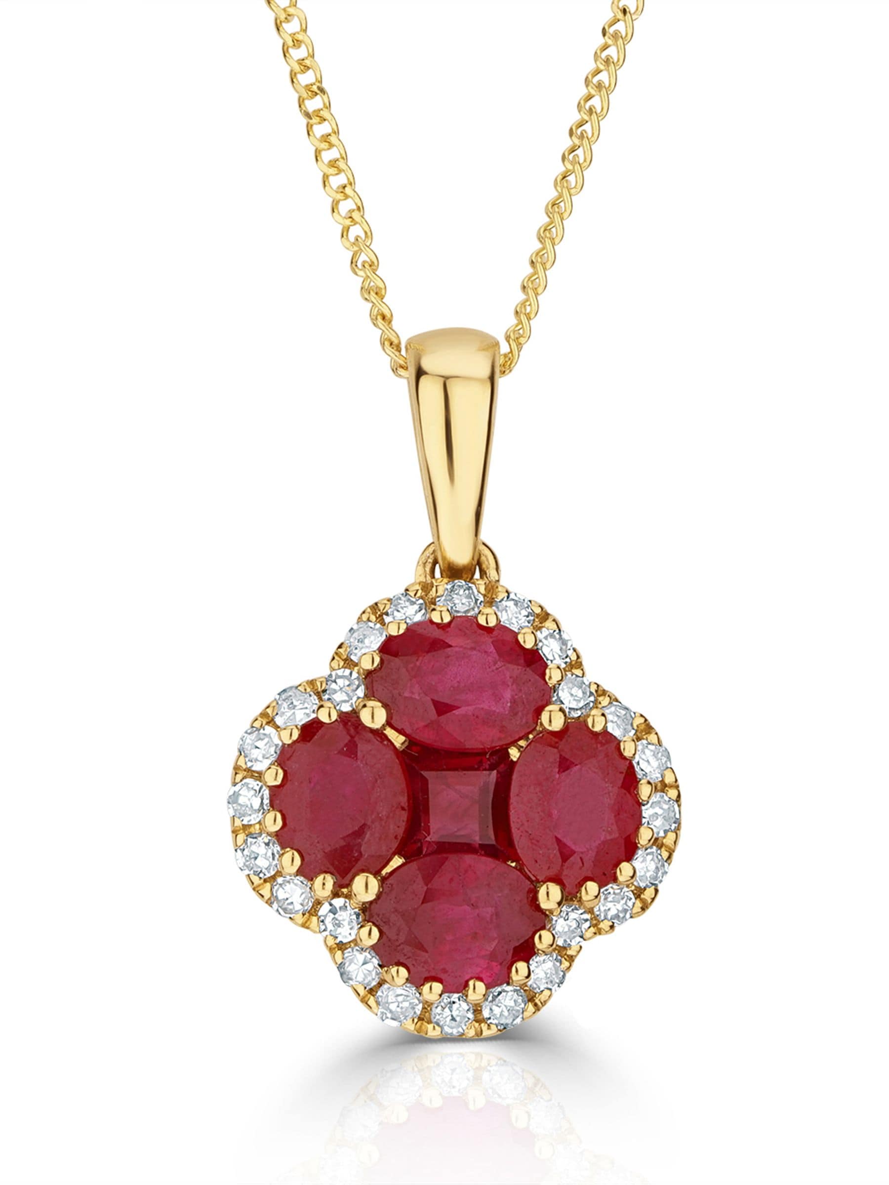 The Diamond Store Ruby 1.08ct Diamond 9k Gold Clover Necklace