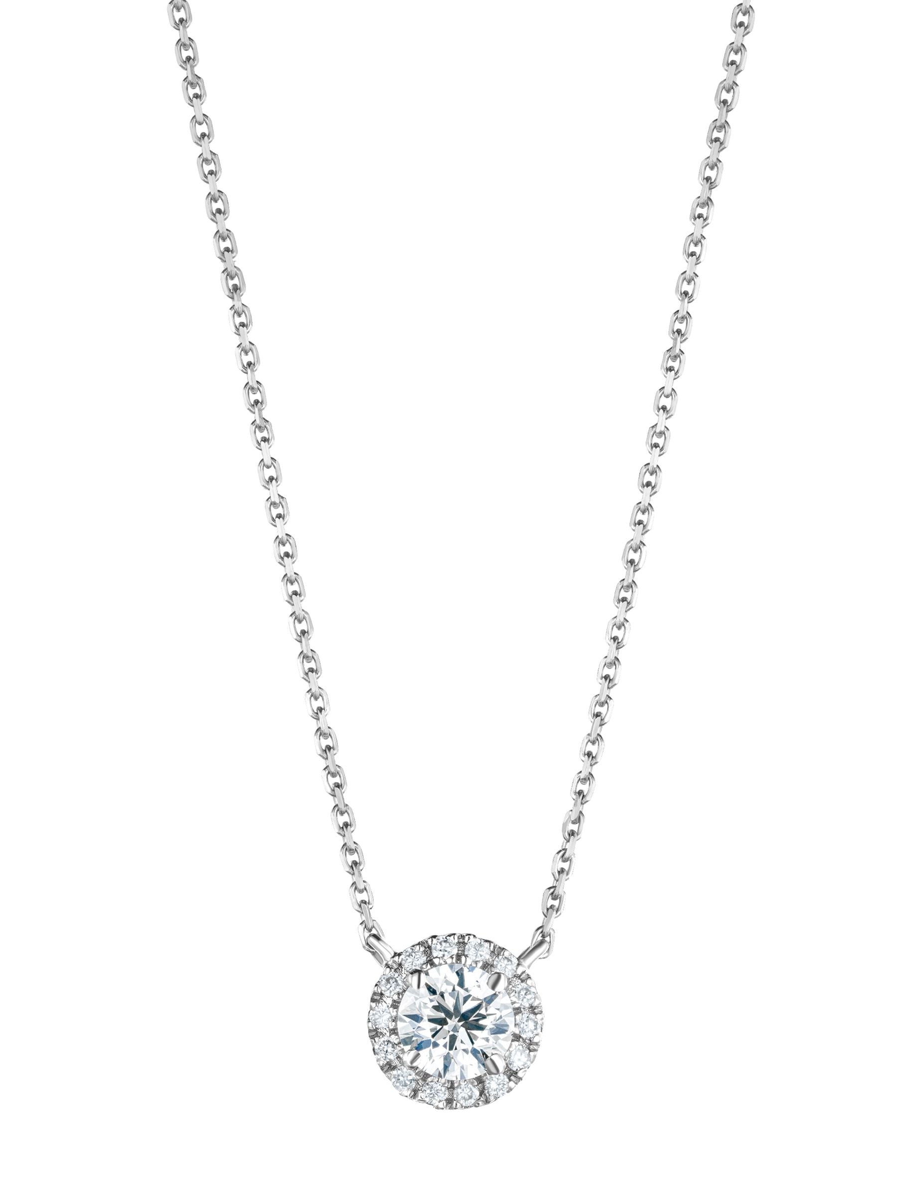 Lab-Grown Diamond Halo Pendant Necklace with 0.70ct Total Weight in 9k White Gold