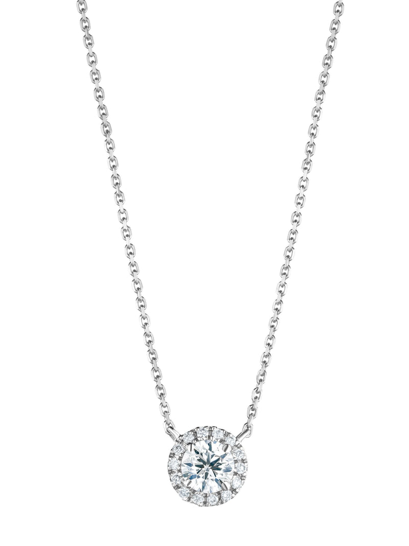 Lab-Grown Diamond Halo Pendant Necklace with 0.70ct Total Weight in 9k White Gold