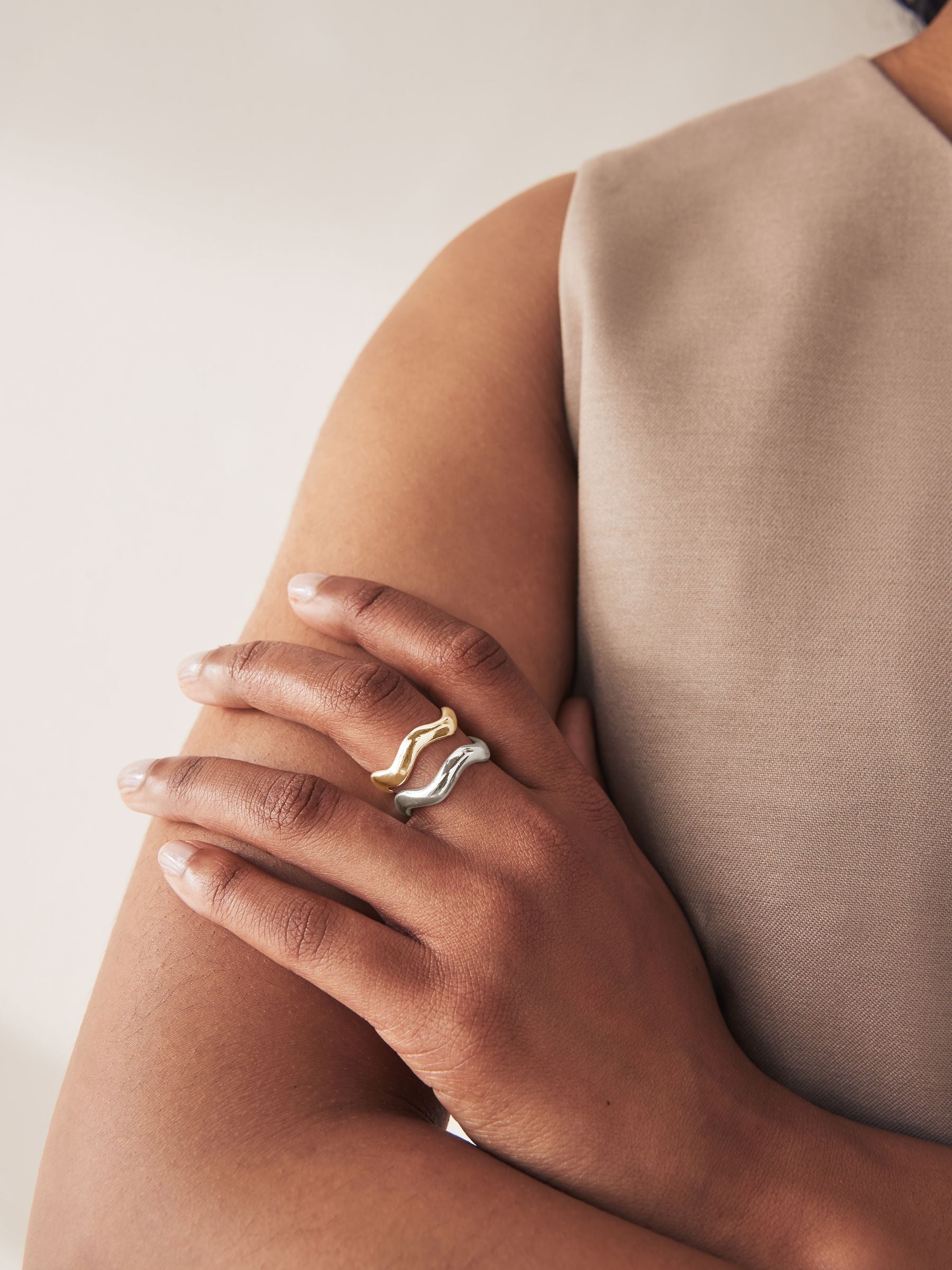 Gold and silver tone wave rings set of 2, UK version