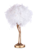 BHS gold ostrich leg table lamp with feather shade (British brand)