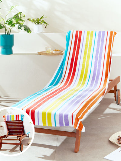 Next Catherine Lansfield White Rainbow Stripe 100% Cotton Extra Long Beach Towel 76x220cm- Buy online at McGrocer