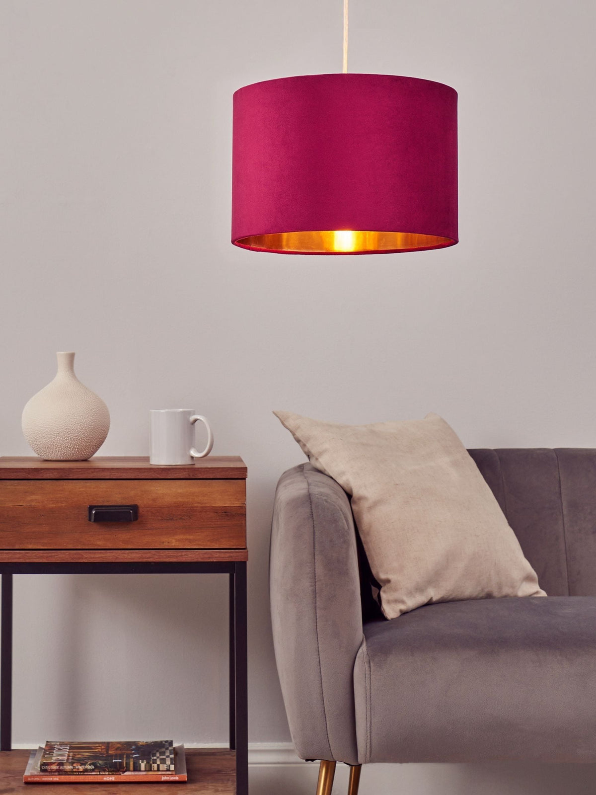 BHS Raspberry Red Velvet Easy Fit Shade 30cm Ceiling Light