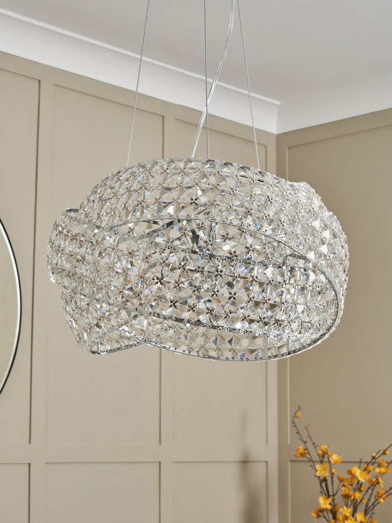 BHS crystal rings pendant ceiling light, chrome finish, imported from the UK