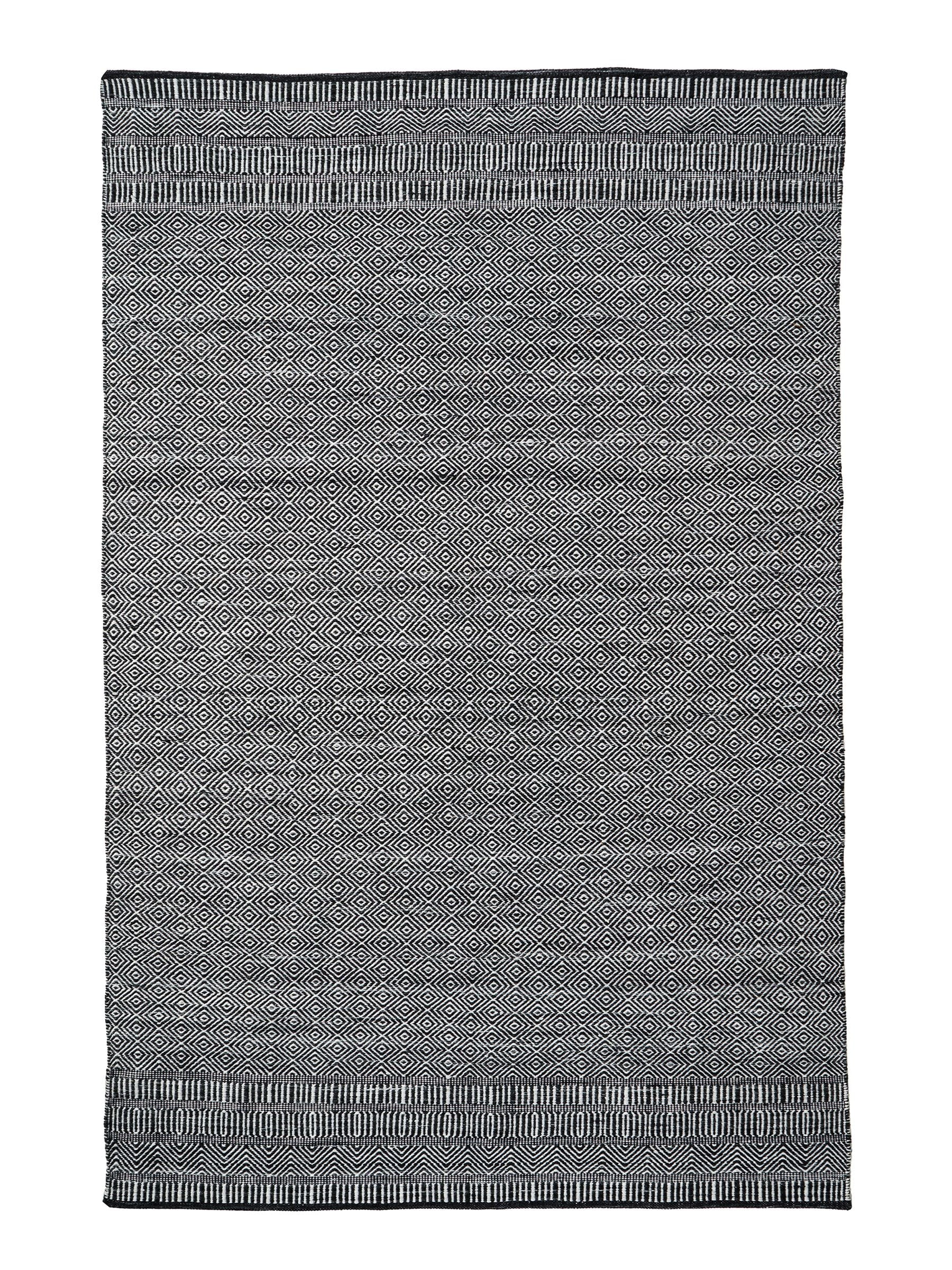 Pacific Inca design rectangular rug black white PET yarn, UK version