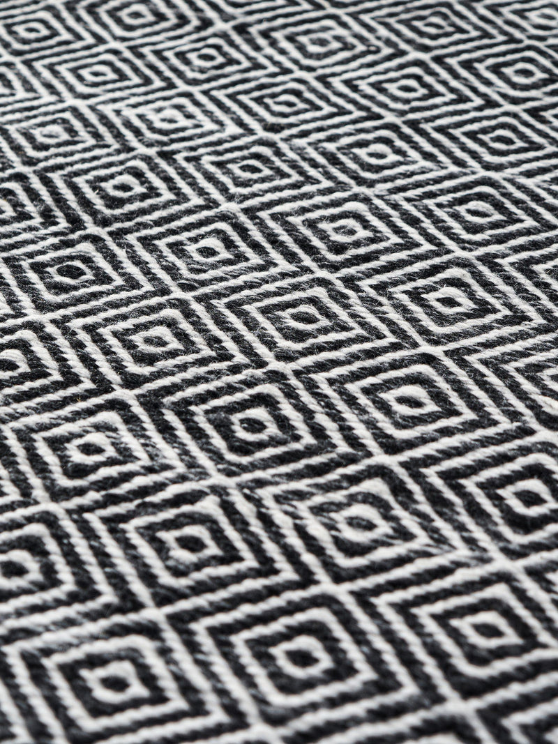 Pacific Inca design rectangular rug black white PET yarn, UK version