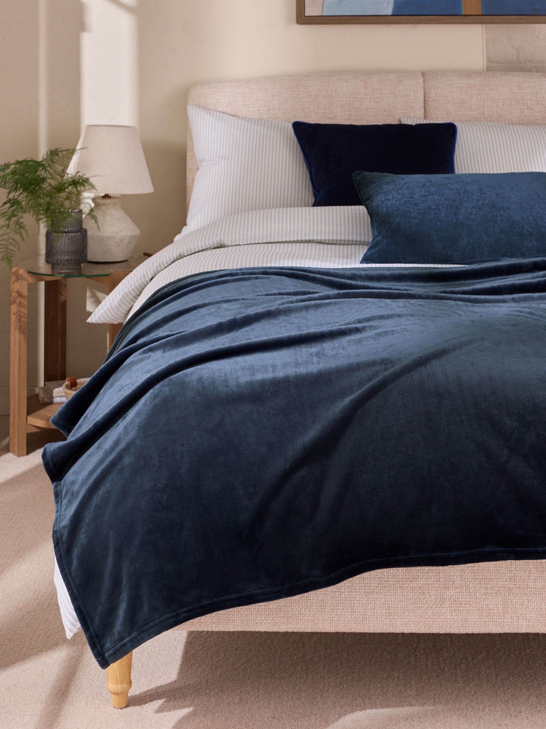 Navy Plush Fleece Throw