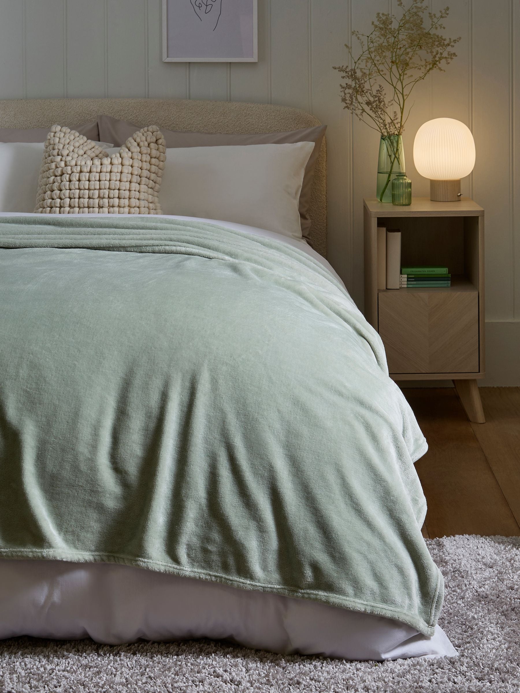 Sage green plush fleece throw blanket (British brand)