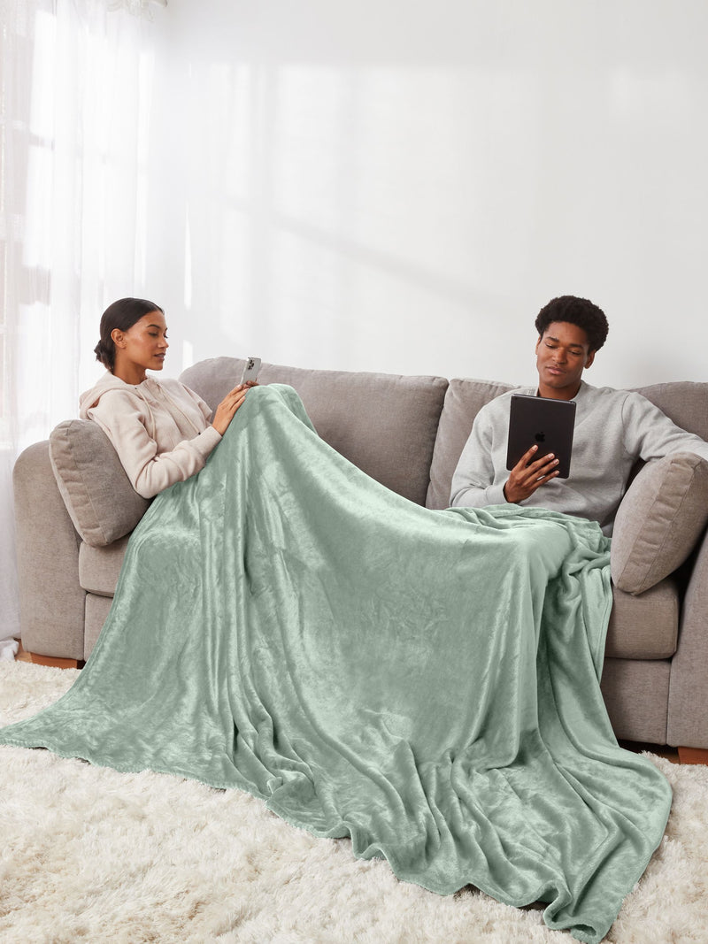 Sage green plush fleece throw blanket (British brand)