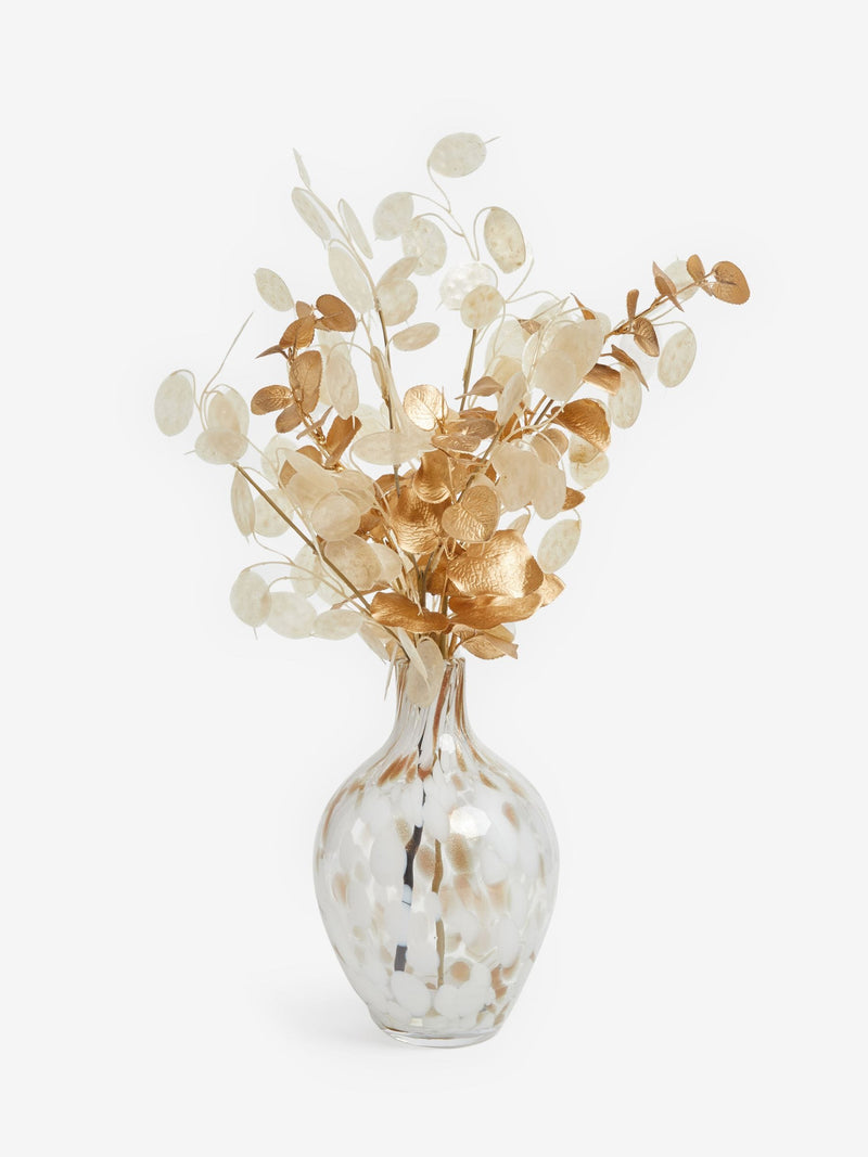 Gold artificial eucalyptus bouquet and confetti vase 50cm, UK version