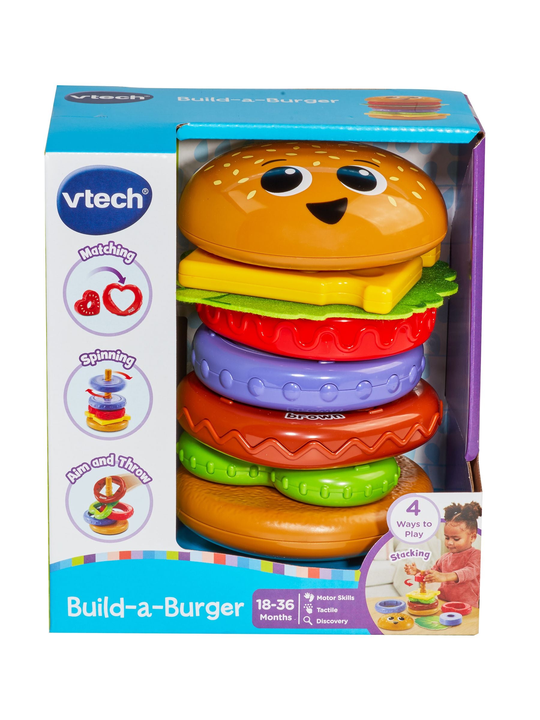 VTech BuildaBurger toy set with six food pieces, UK version