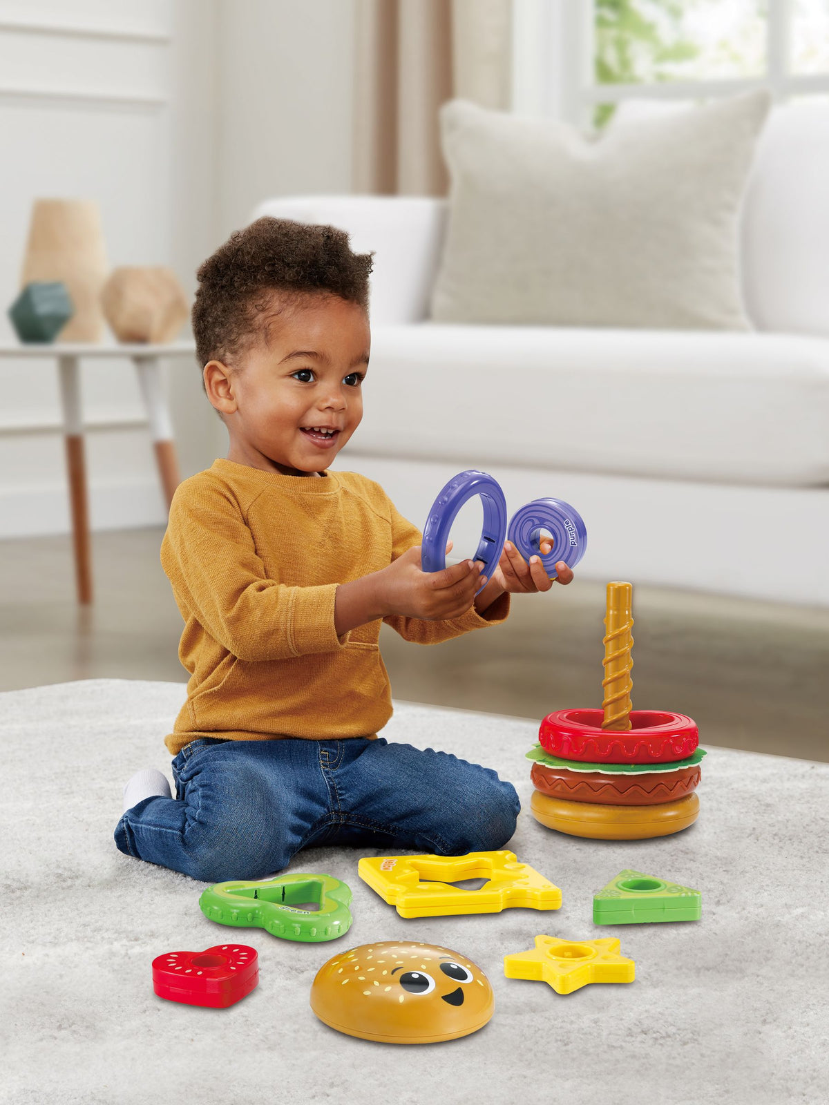 VTech BuildaBurger toy set with six food pieces, UK version