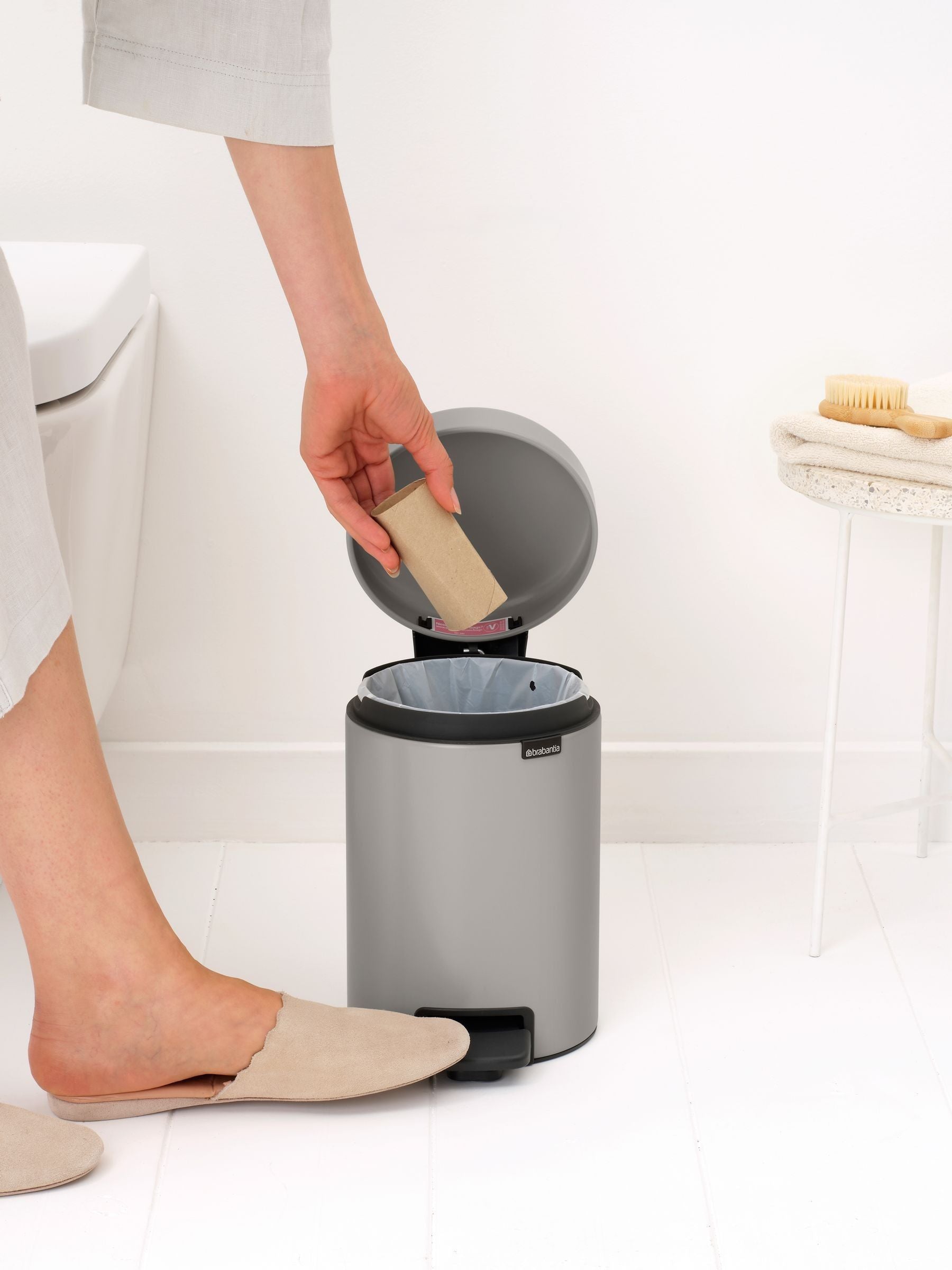 Brabantia pedal bin soft grey 3 litre, imported from the UK