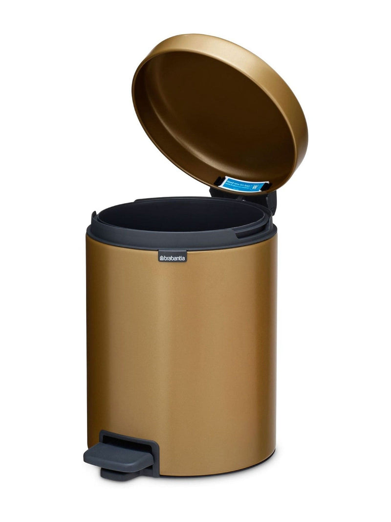 Brabantia pedal bin warm brass 5 litre, imported from the UK