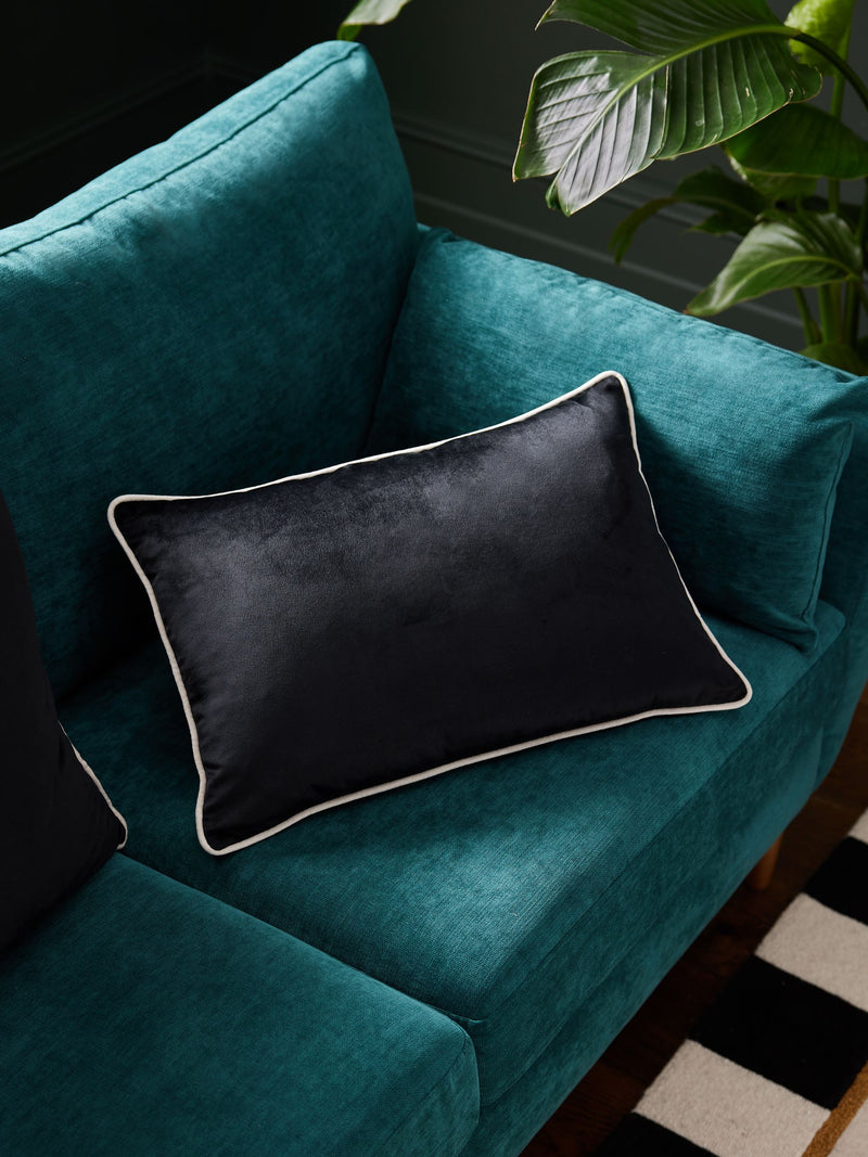 Dark Green Matte Velvet Contrast Pipe Cushion - 50 x 50cm