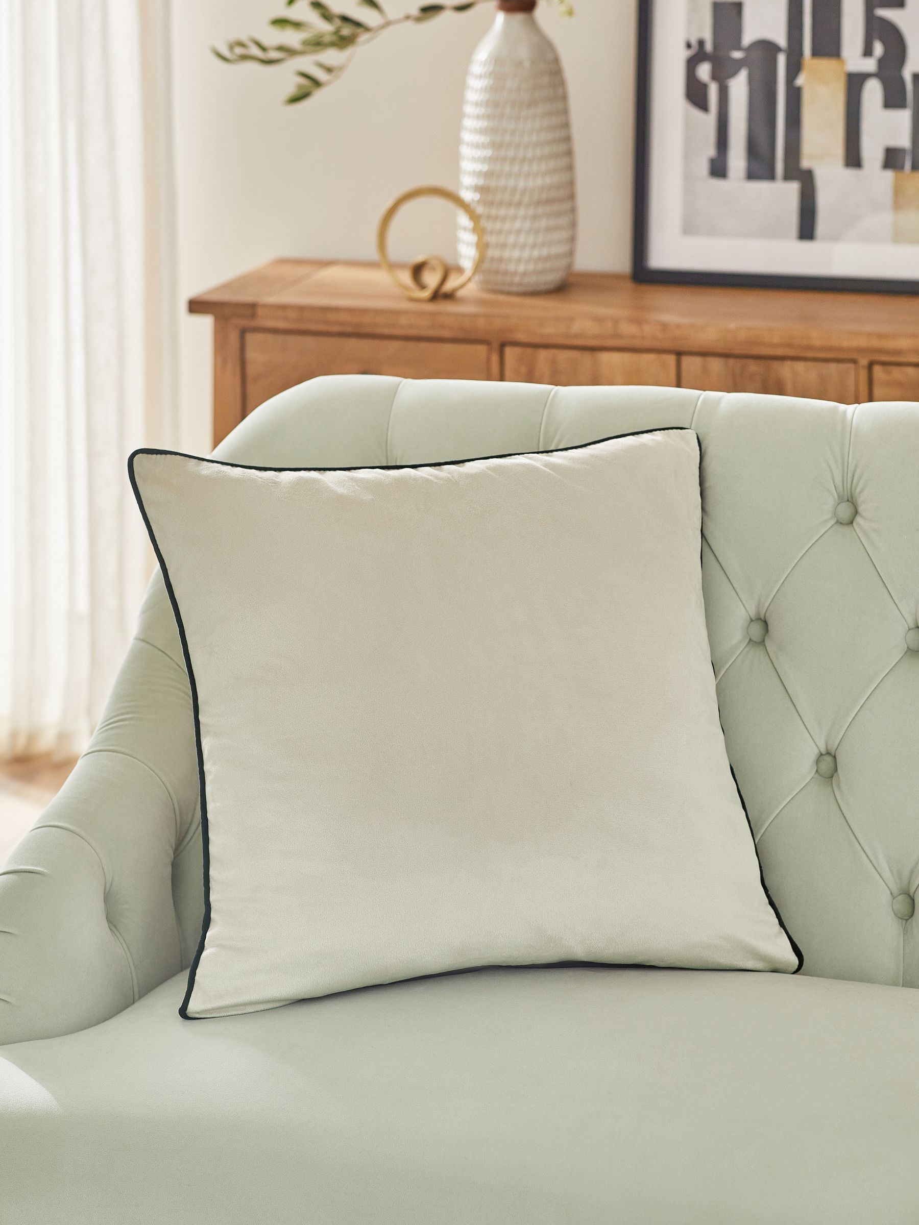 Dark Green Matte Velvet Contrast Pipe Cushion - 50 x 50cm