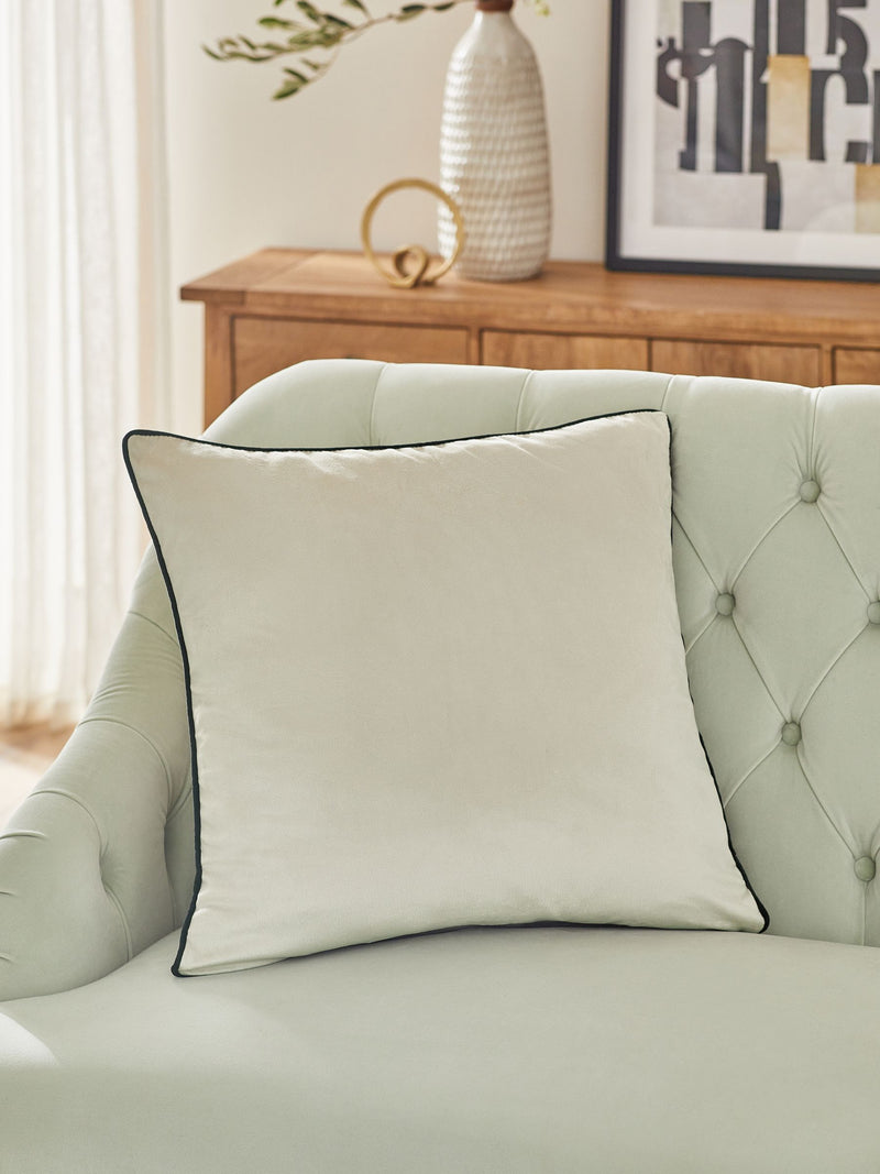 Dark Green Matte Velvet Contrast Pipe Cushion - 50 x 50cm