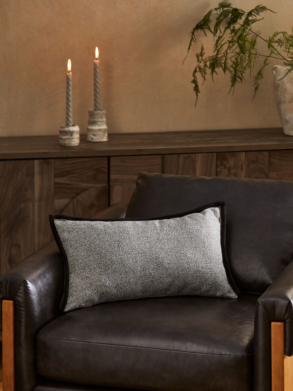 Tweed velour trim cushion black 59x59cm - British product