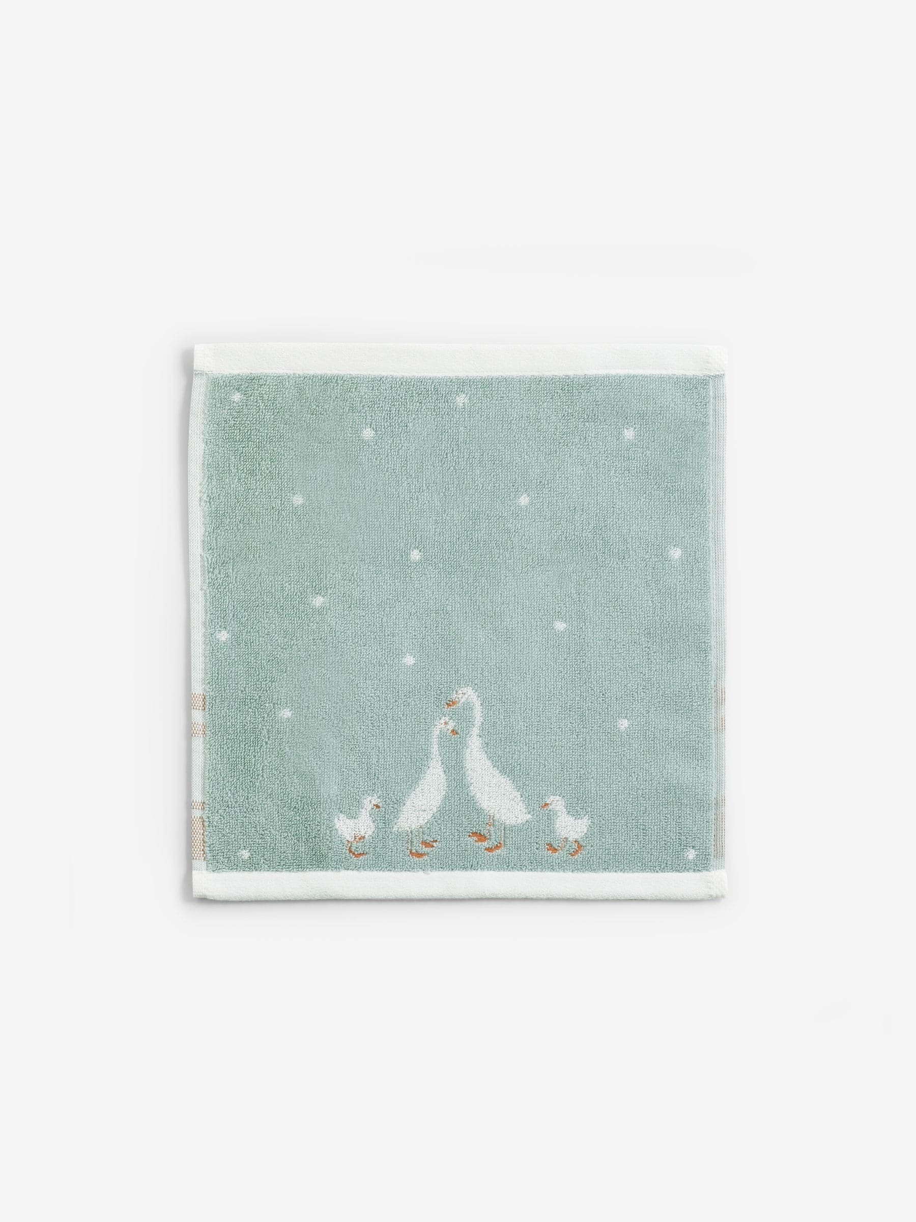 Teal blue geese face cloths, 100% cotton, imported from the UK