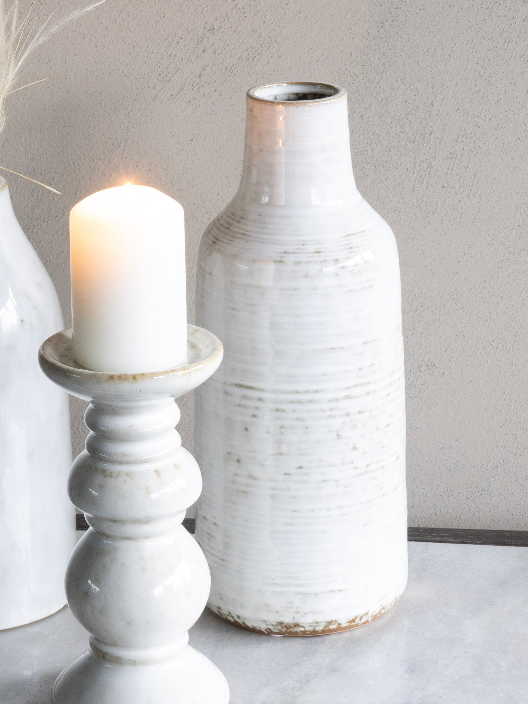Laura Ashley White Lowick Antique Stoneware Vase