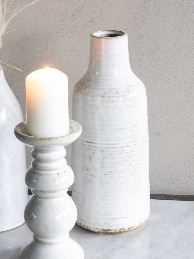 Laura Ashley White Lowick Antique Stoneware Vase