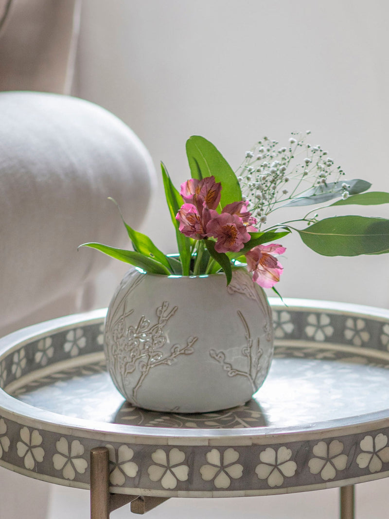 Laura Ashley White Pussywillow Antique White Stoneware Vase, UK version