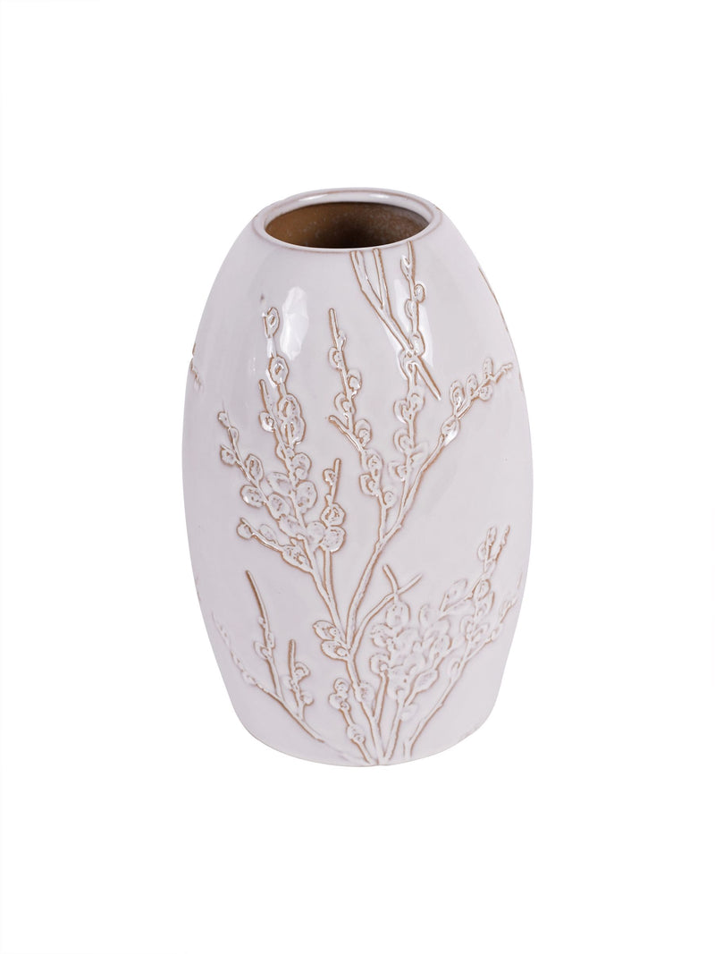 Laura Ashley White Pussywillow Antique White Stoneware Vase, UK version