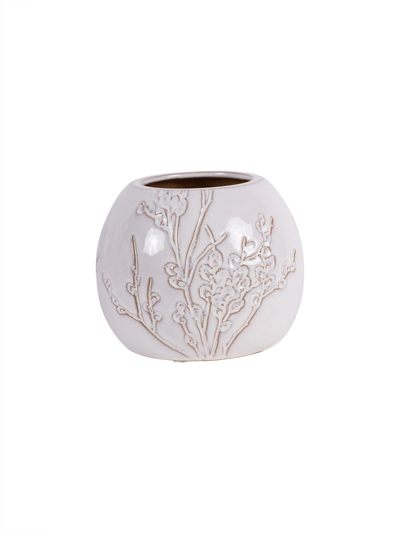 Laura Ashley White Pussywillow Antique White Stoneware Vase, UK version