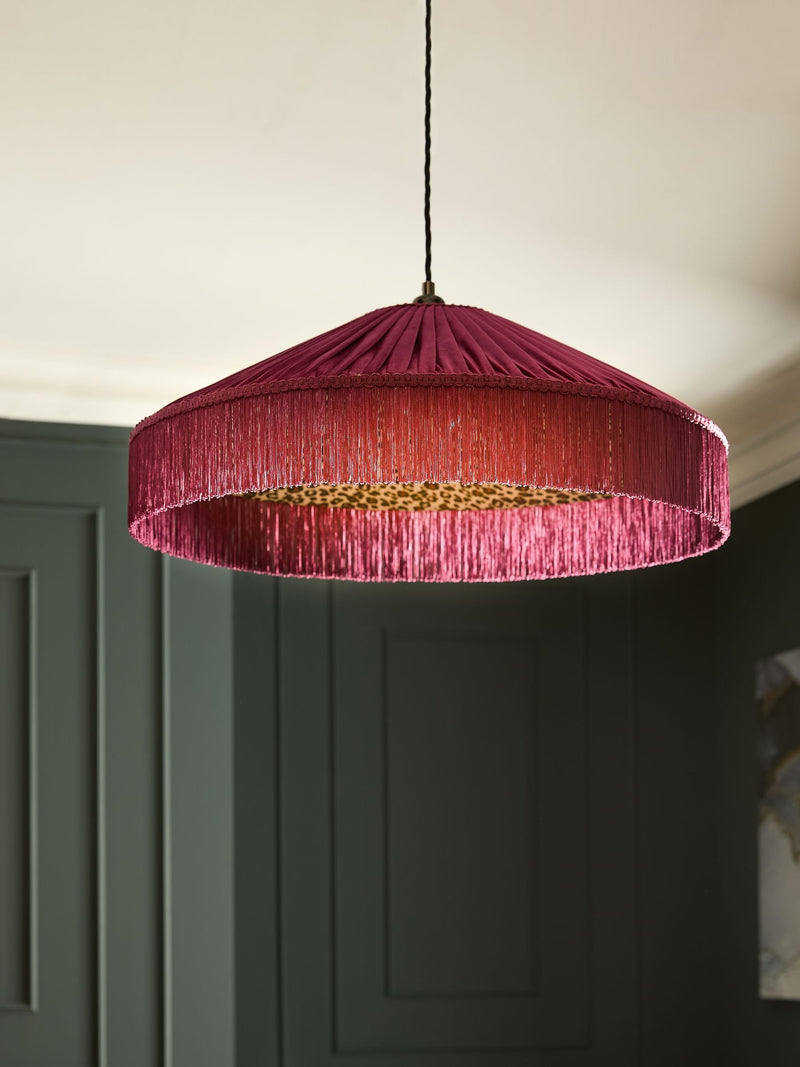 Next Allegra fringed lampshade burgundy red leopard print 61cm - British product