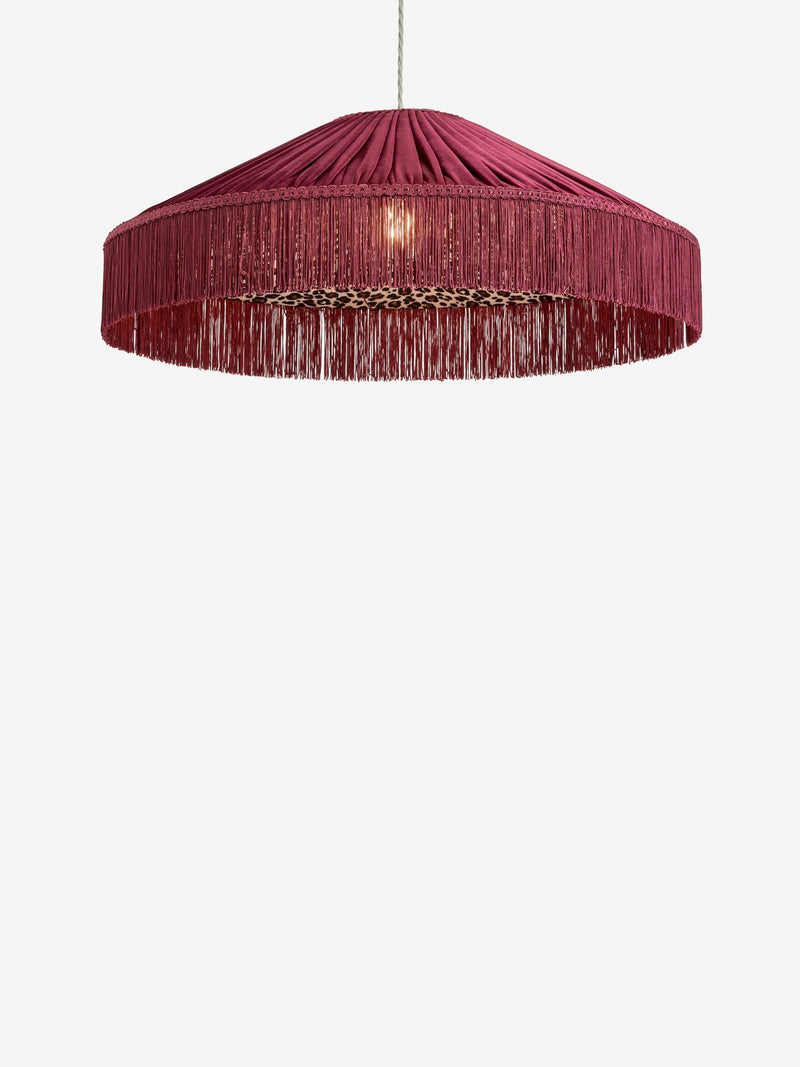 Next Allegra fringed lampshade burgundy red leopard print 61cm - British product