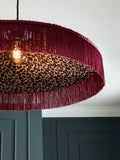 Burgundy Red/Leopard Print Allegra Velvet Fringed Easy Fit Ceiling Light Shade