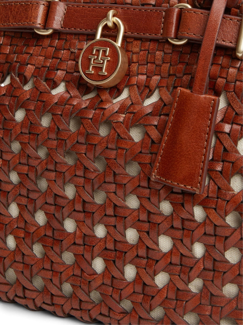 Tommy Hilfiger brown braided leather tote bag 33cm - British product