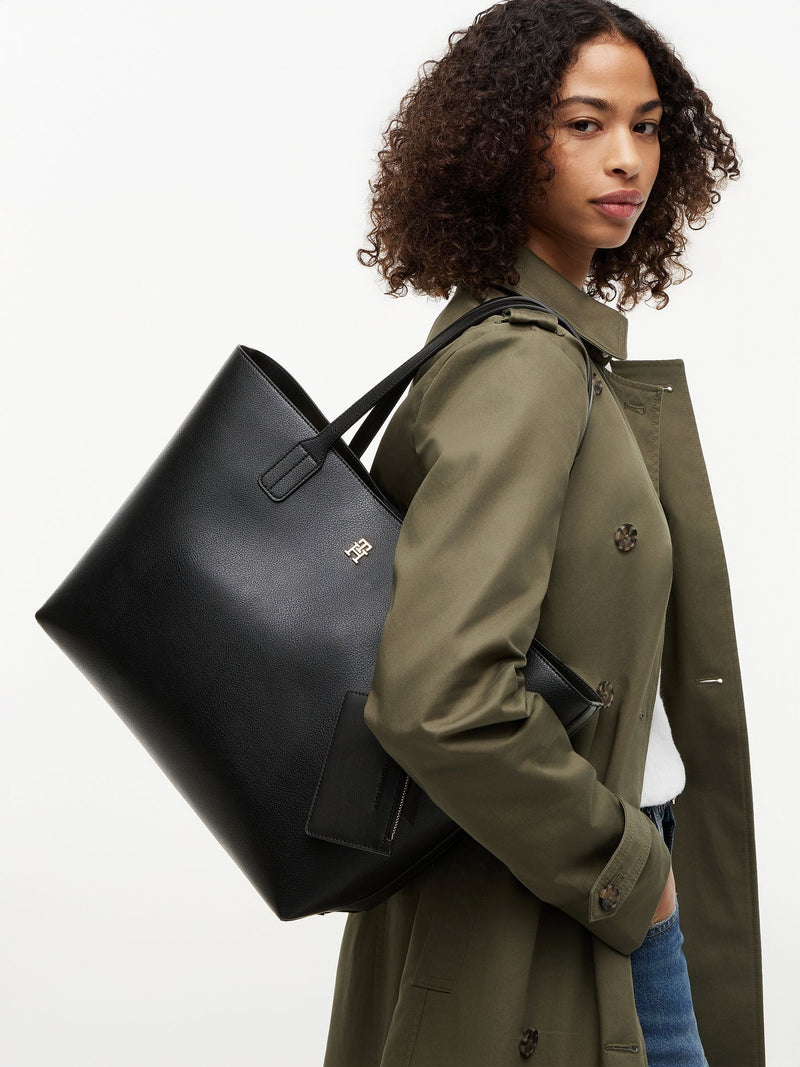 Tommy Hilfiger black monogram tote bag, imported from the UK