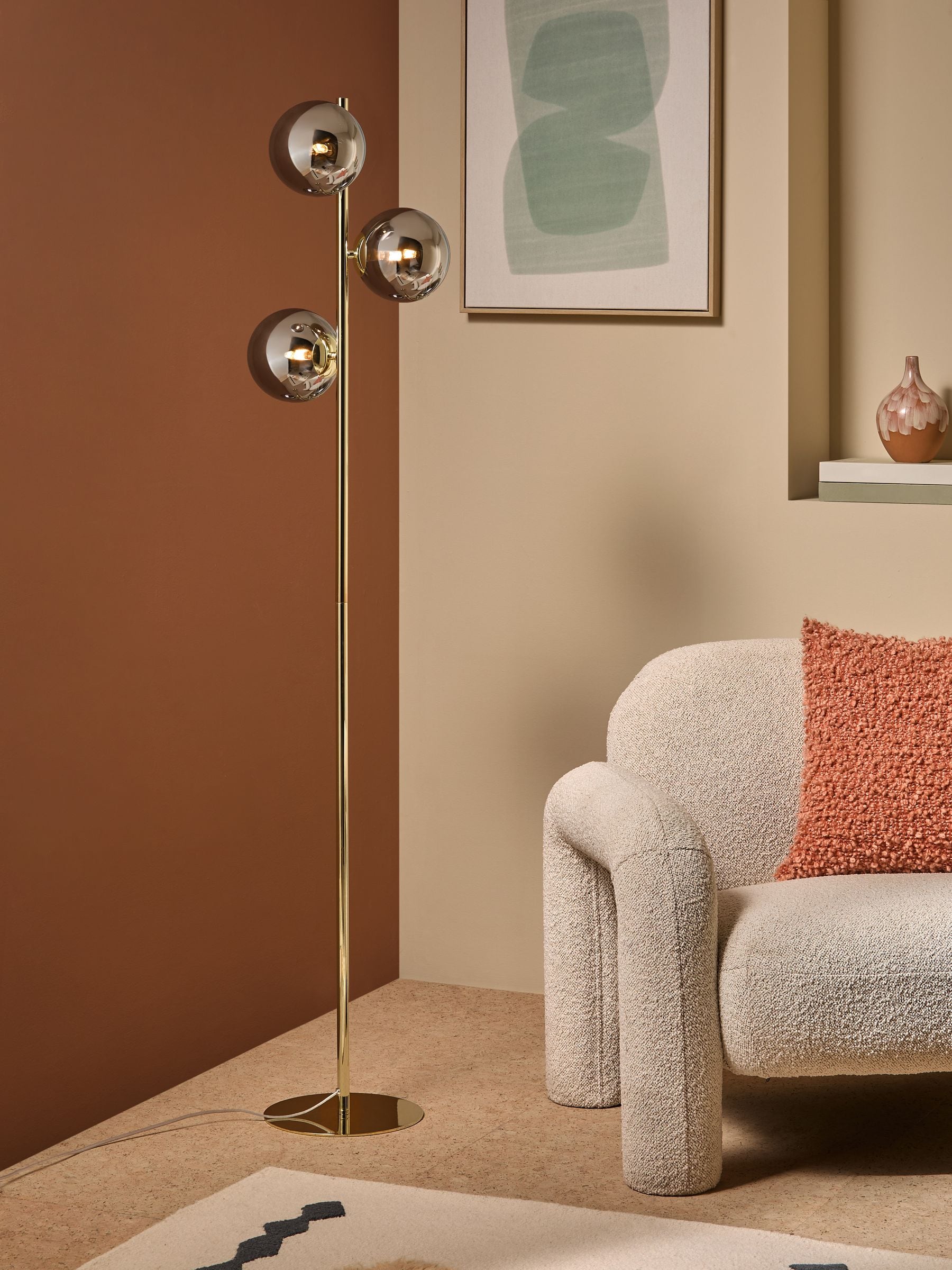 MADE.COM Globe floor light grey brass 160cm, imported from the UK