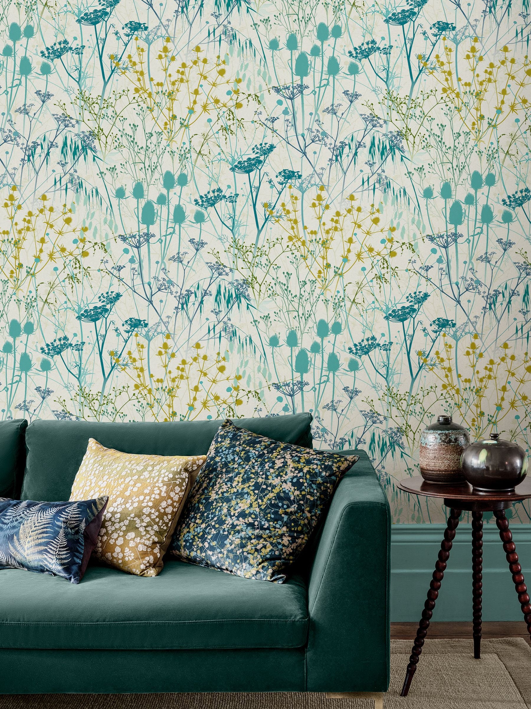 Clarissa Hulse Summer Border Verdigris wallpaper 10m, imported from the UK