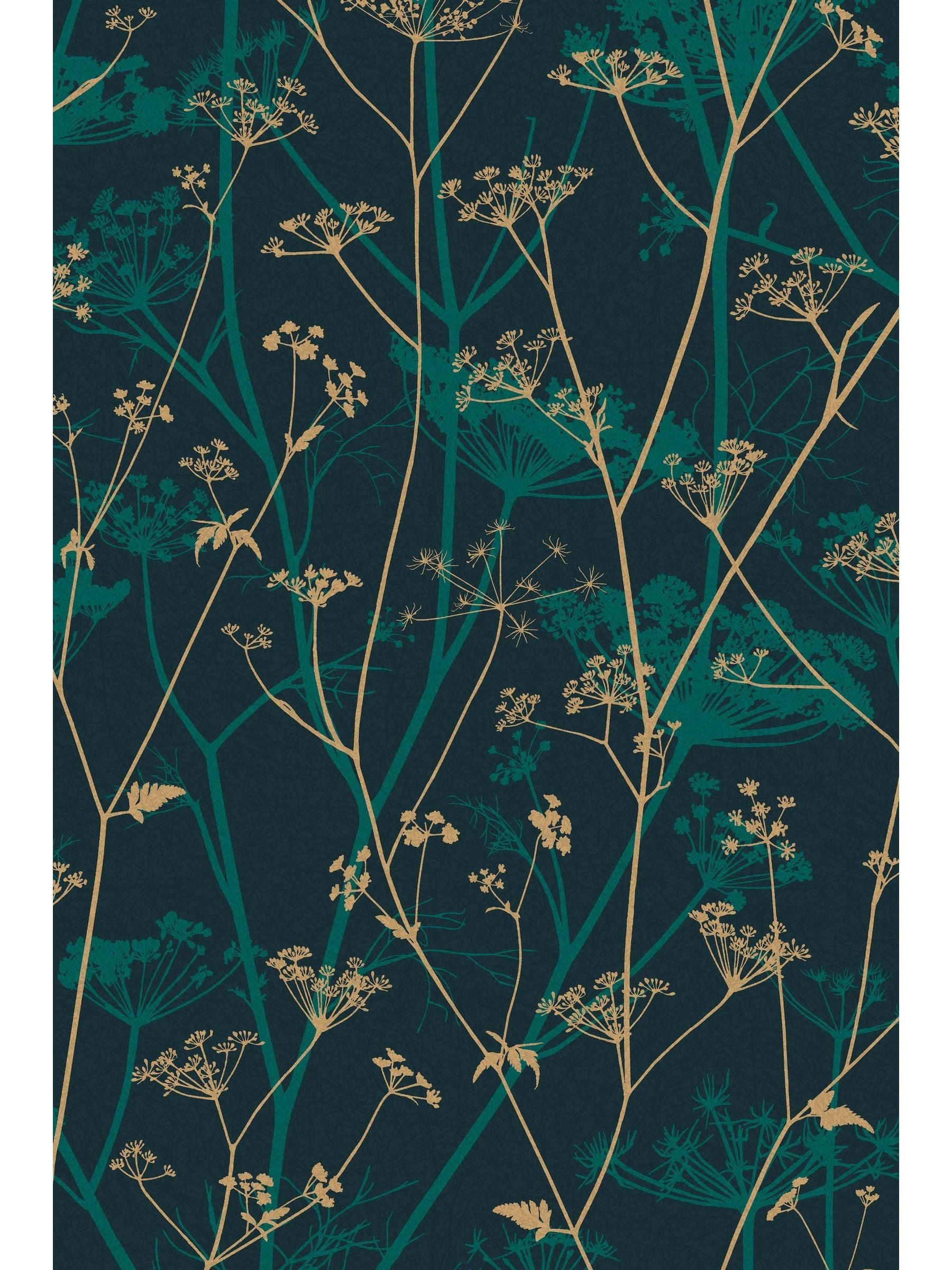 Clarissa Hulse Wild Chervil Kingfisher Gold wallpaper 10M, imported from the UK