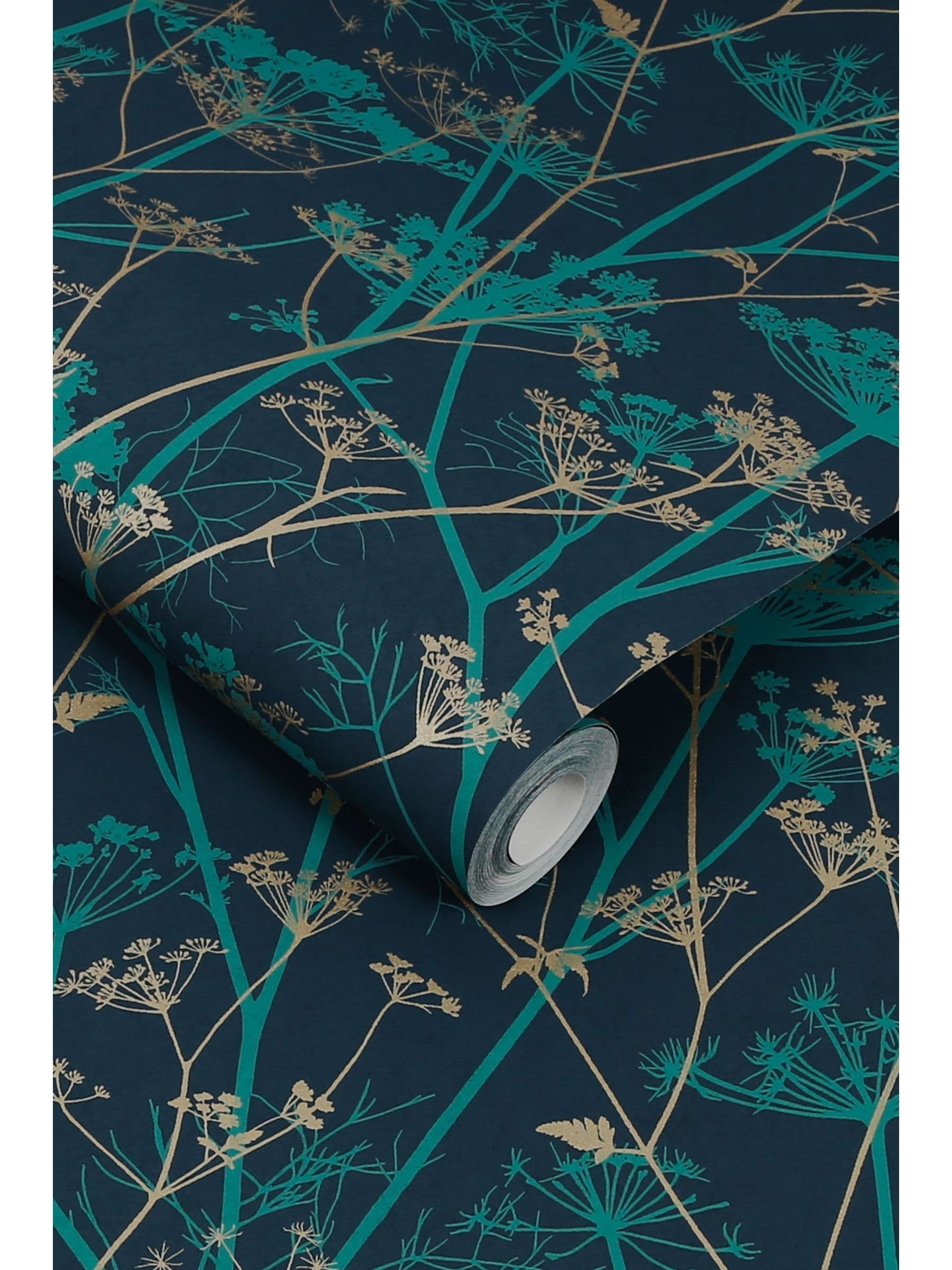 Clarissa Hulse Wild Chervil Kingfisher Gold wallpaper 10M, imported from the UK