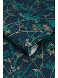 Clarissa Hulse Wild Chervil Kingfisher Gold wallpaper 10M, imported from the UK