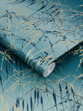 Clarissa Hulse teal gold meadow grass wallpaper 10m - British product