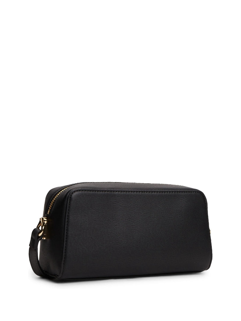 Tommy Hilfiger black monogram textured crossbody camera bag (British brand)