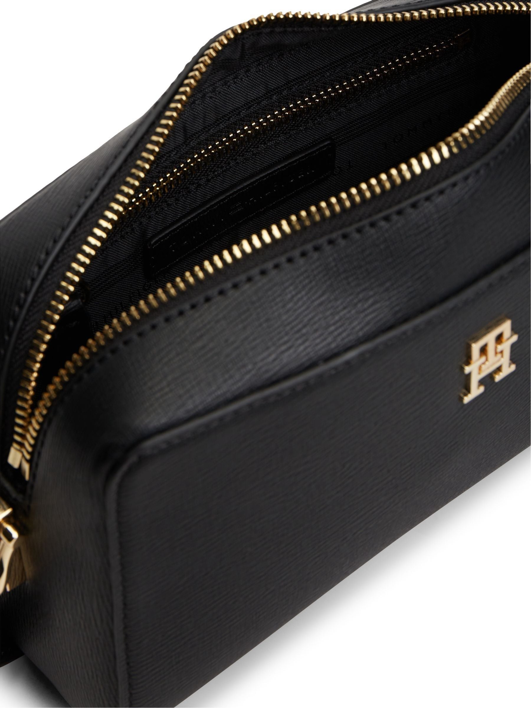 Tommy Hilfiger black monogram textured crossbody camera bag (British brand)