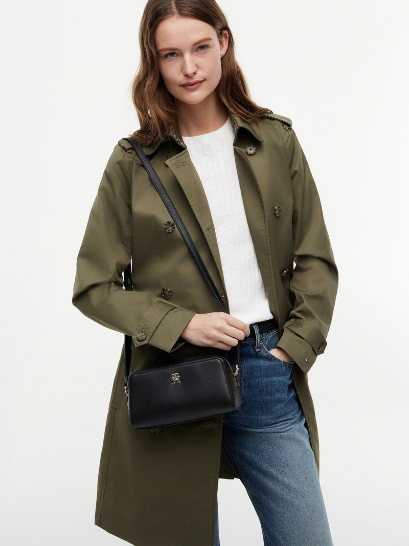 Tommy Hilfiger black monogram textured crossbody camera bag (British brand)