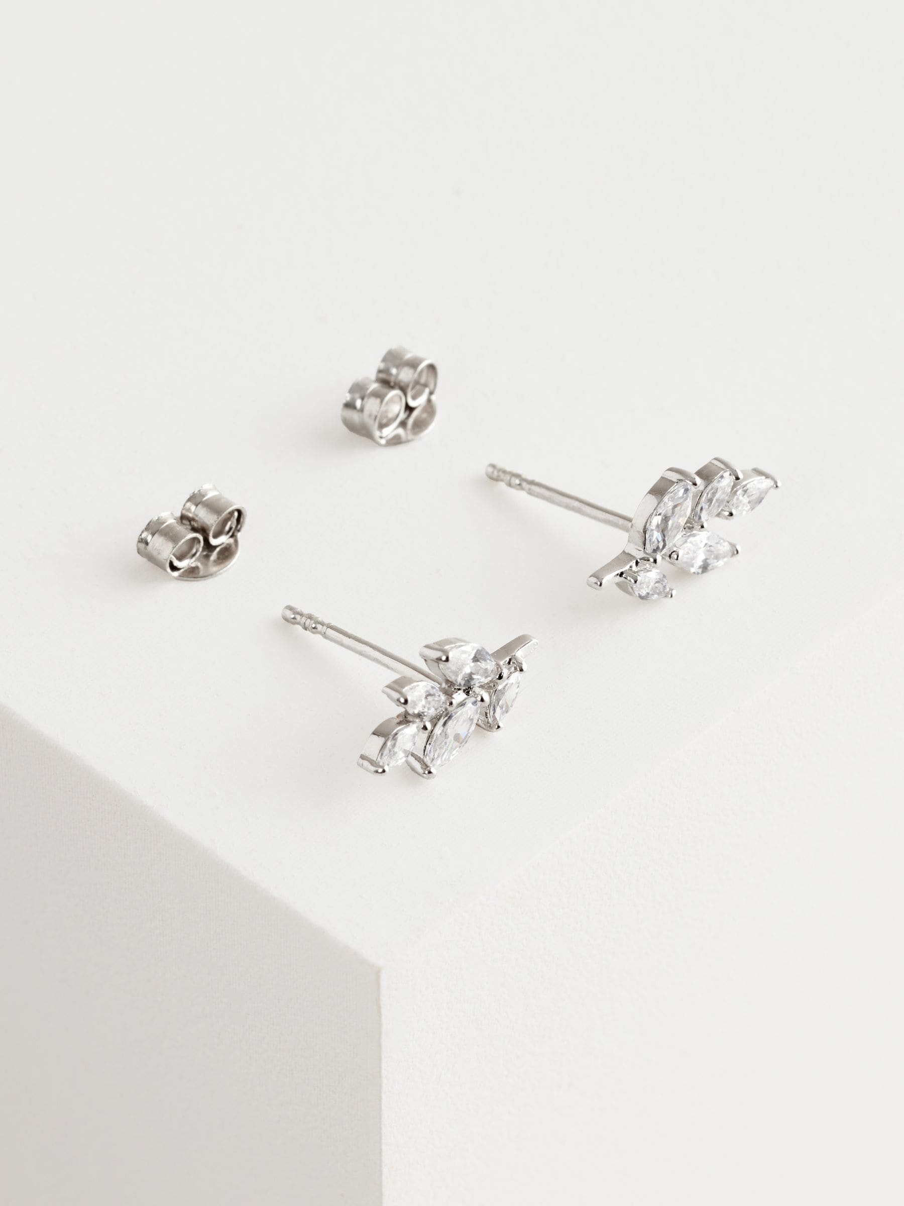 Sterling silver leaf cubic zirconia stud earrings (British brand)