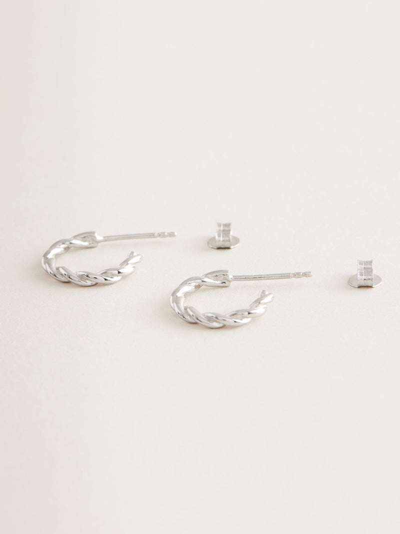 Sterling silver twist hoop earrings (British brand)