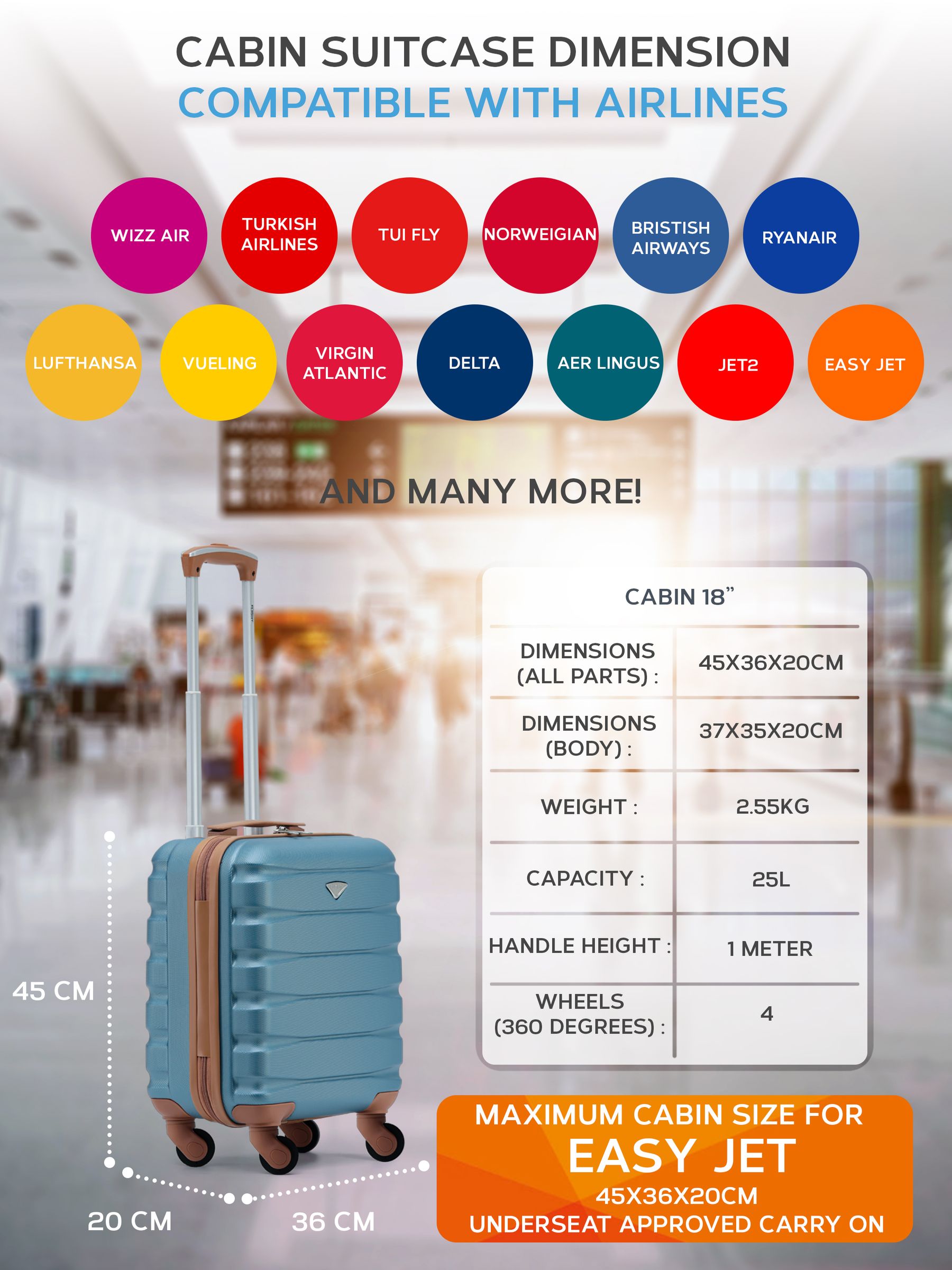 Flight Knight blue underseat carry on luggage (British brand)