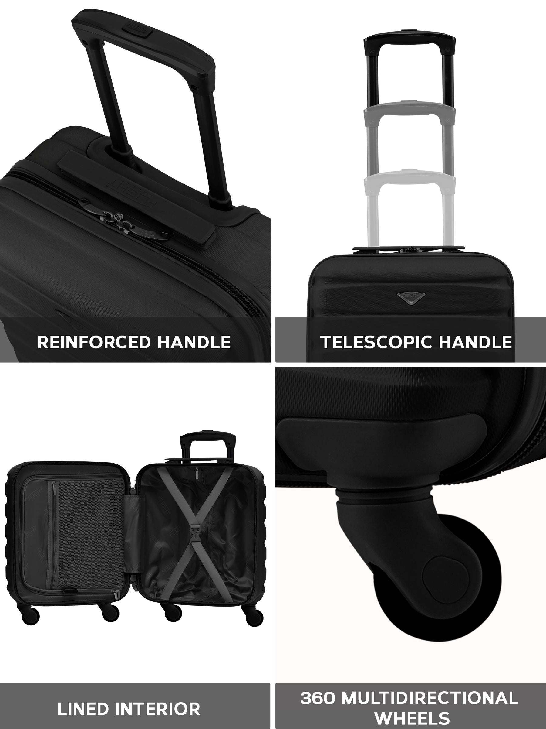 Flight Knight black ABS underseat cabin luggage 45x36x20cm, imported from the UK