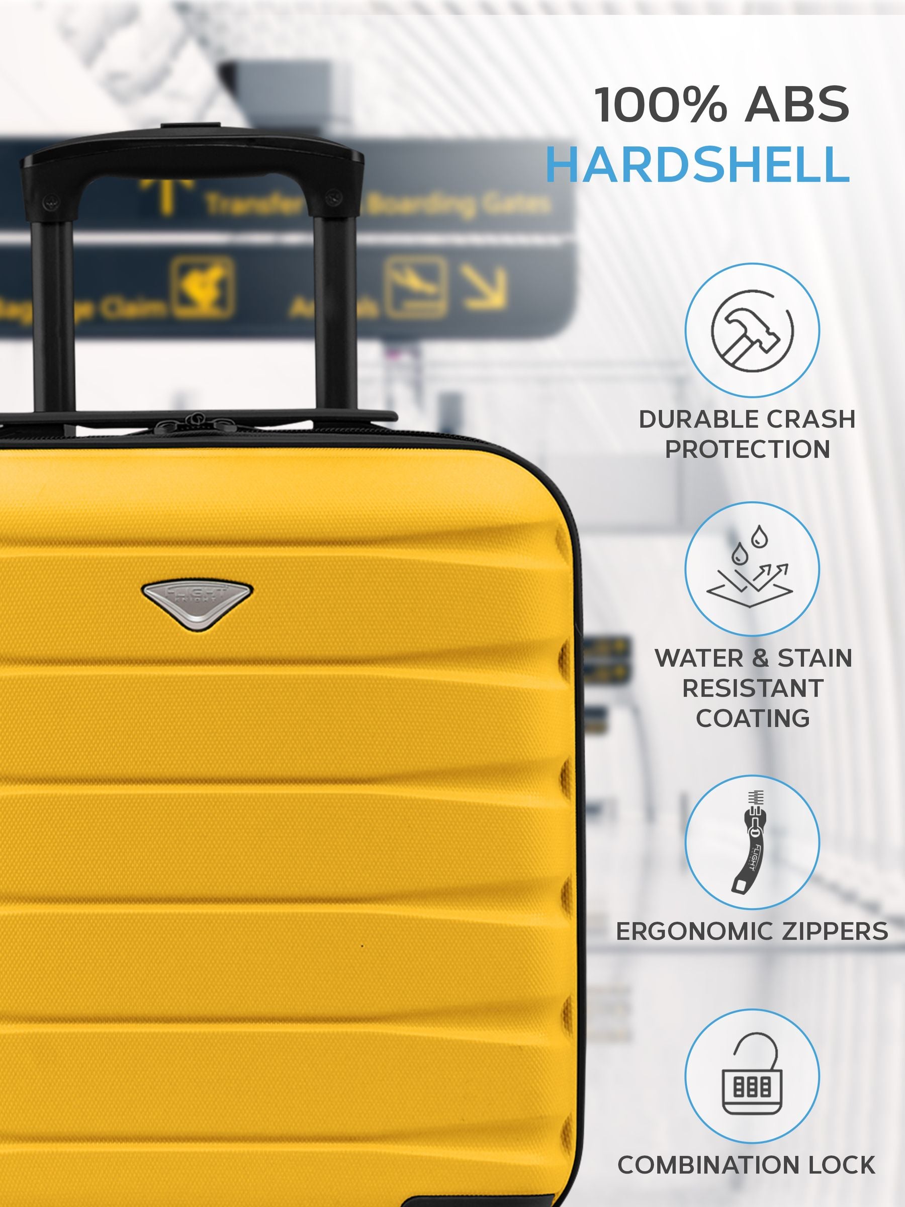 Flight Knight yellow underseat cabin luggage 45x36x20cm, imported from the UK
