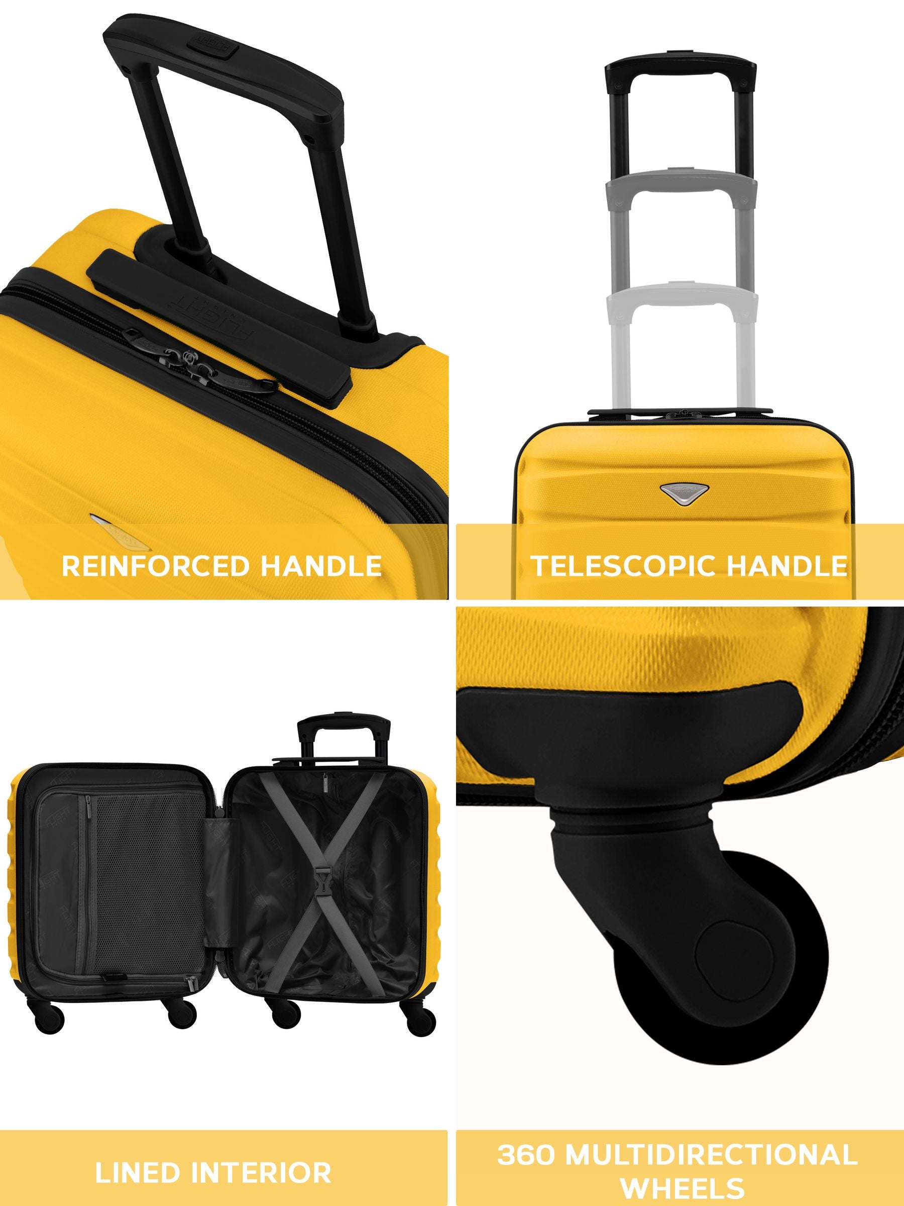 Flight Knight yellow underseat cabin luggage 45x36x20cm, imported from the UK